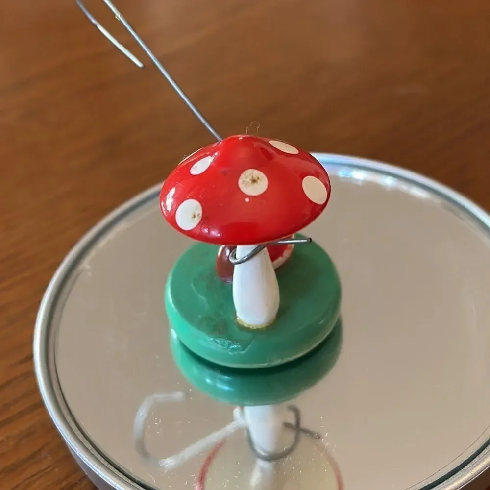 Tiny vintage Goula‎ Spain wooden Santa under a toadstool